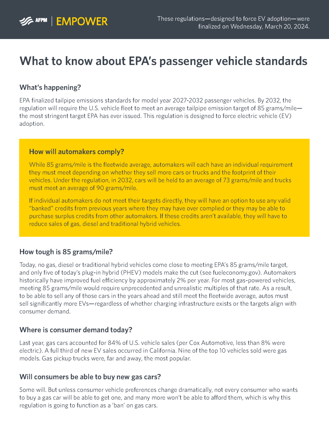 EPAs Vehicle Standards One Pager